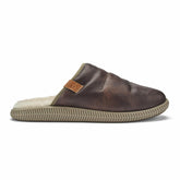 Men Cold Weather | Olukai Mua 'Ili Leather Mule Slippers - Dark Wood / Silt