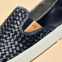 Men Leather | Olukai Lae‘ahi Lauhala Leather Slip-Ons - Trench Blue