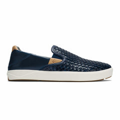 Men Leather | Olukai Lae‘ahi Lauhala Leather Slip-Ons - Trench Blue