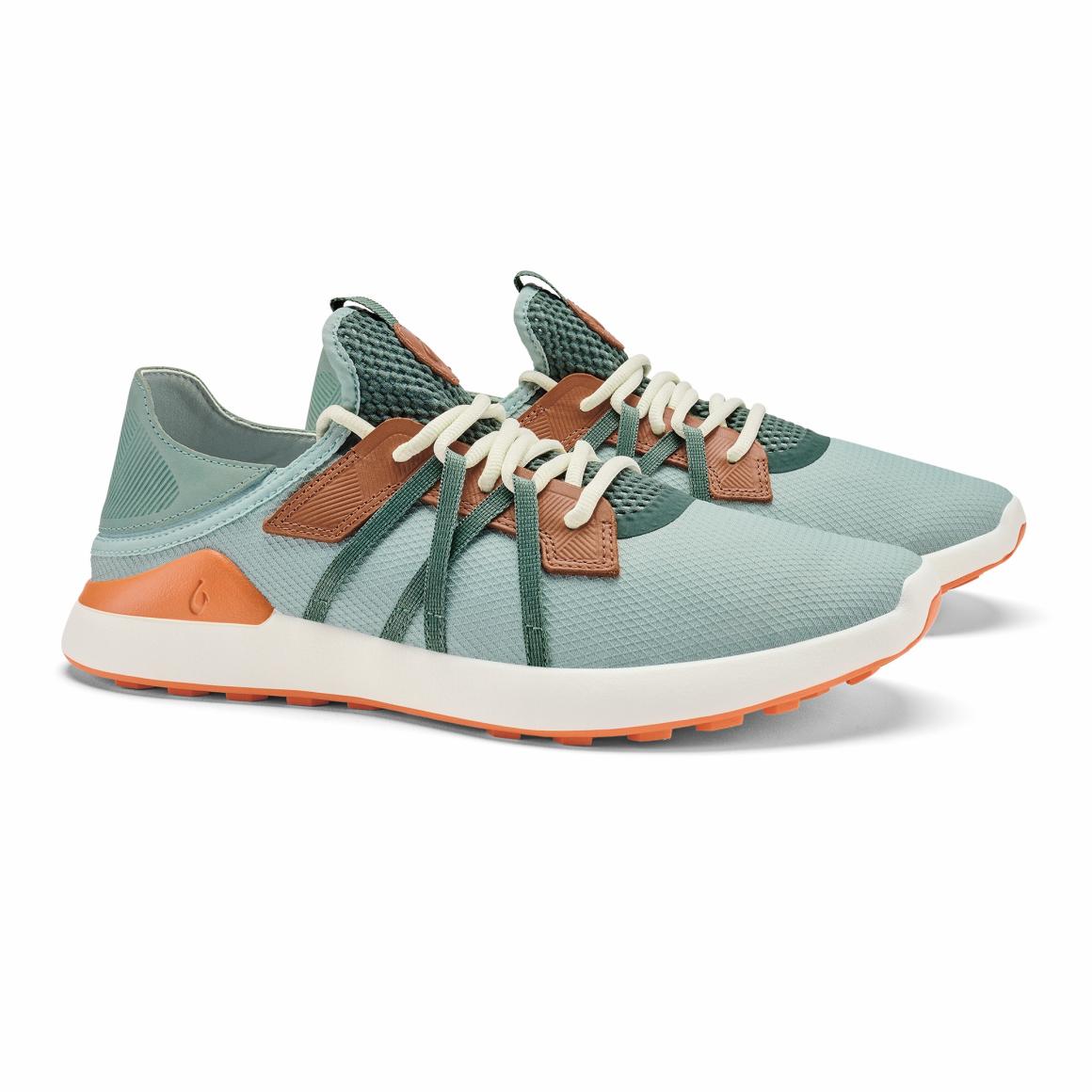 Men Golf | Olukai Manele Breathable Golf Shoes - Pale Moss / Molten Orange