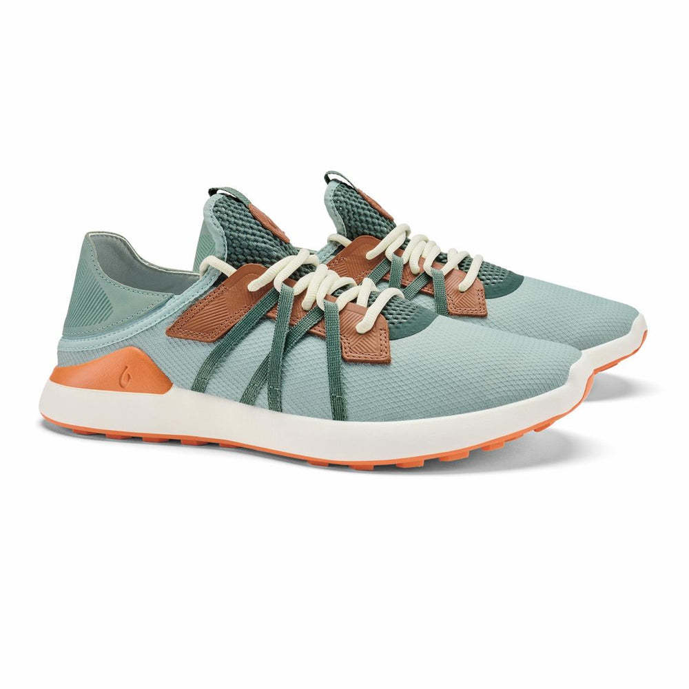 Men Golf | Olukai Manele Breathable Golf Shoes - Pale Moss / Molten Orange