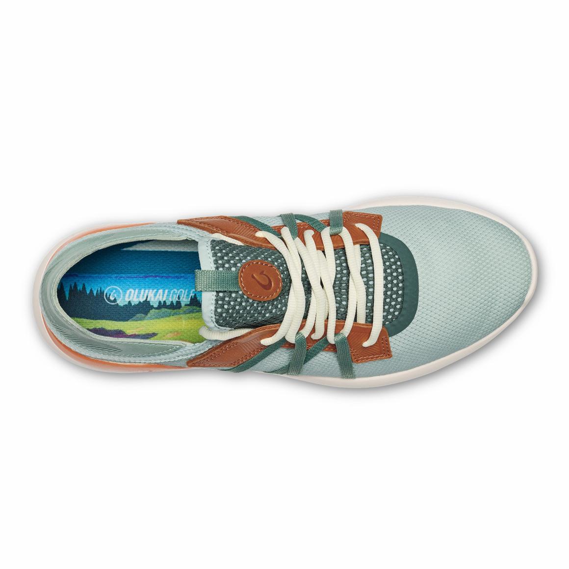 Men Golf | Olukai Manele Breathable Golf Shoes - Pale Moss / Molten Orange