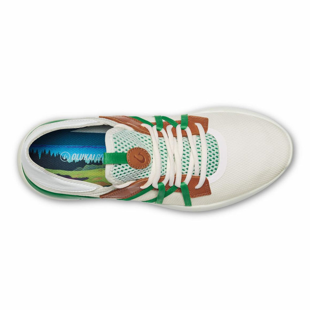 Men Golf | Olukai Manele Breathable Golf Shoes - White / Bamboo