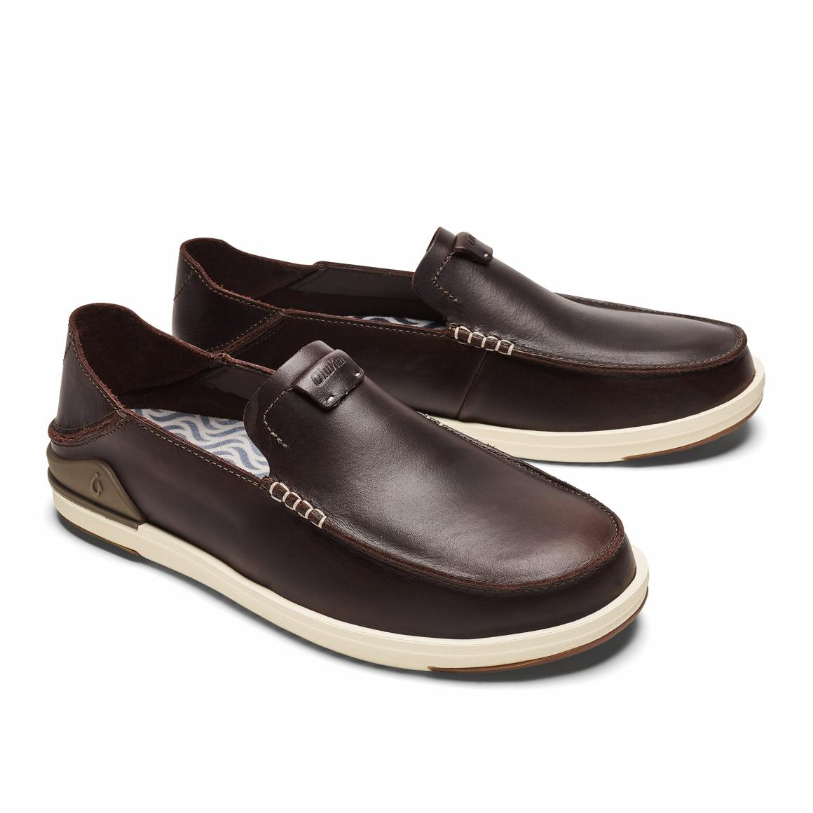 Men Leather | Olukai Kākaha Leather Slip-On Shoes - Dark Java