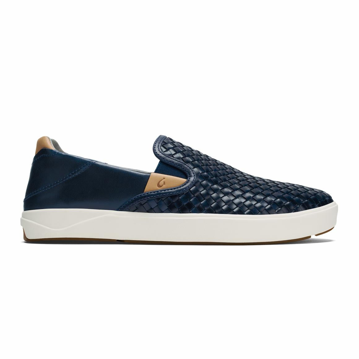 Men Leather | Olukai Lae‘ahi Lauhala Leather Slip-Ons - Trench Blue