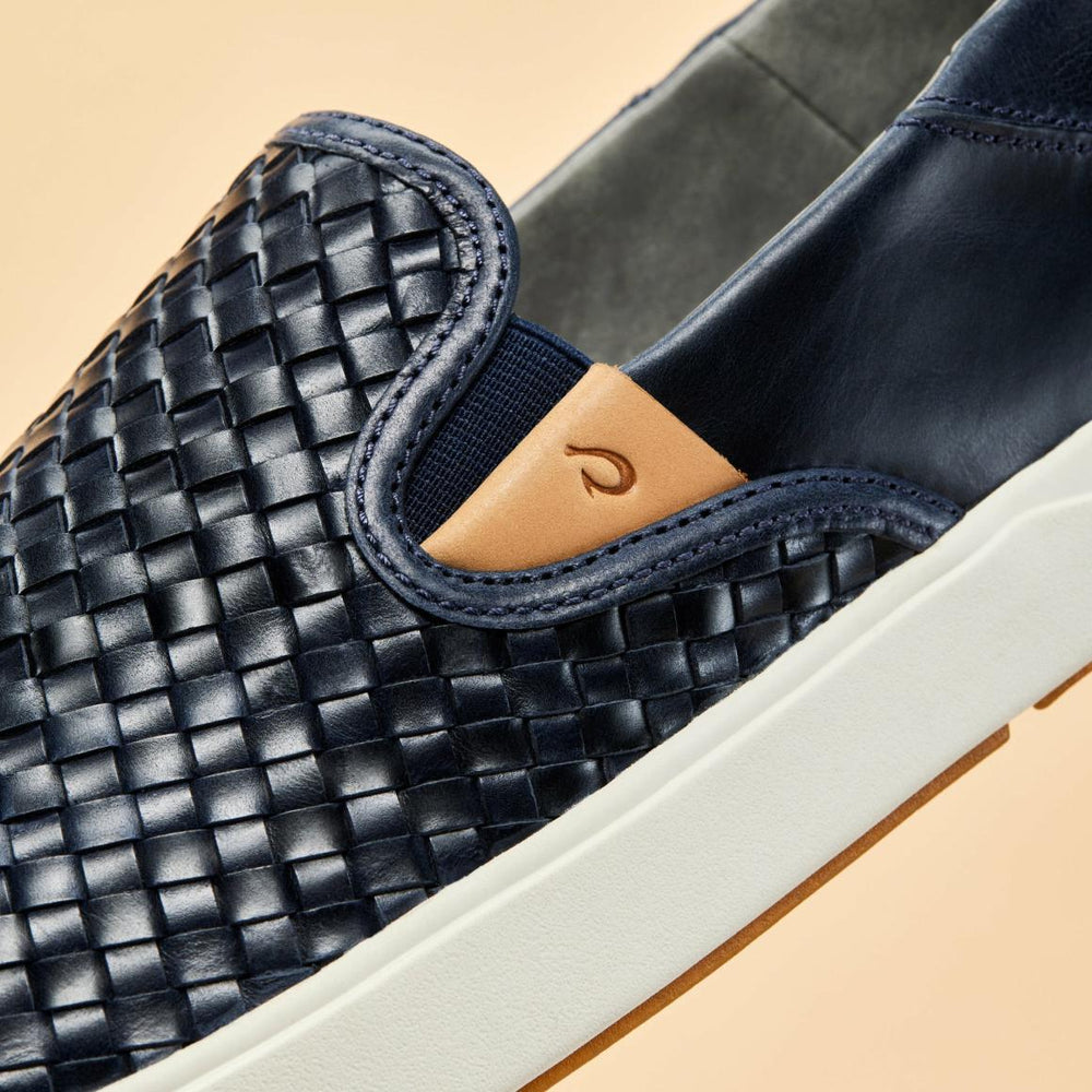 Men Leather | Olukai Lae‘ahi Lauhala Leather Slip-Ons - Trench Blue