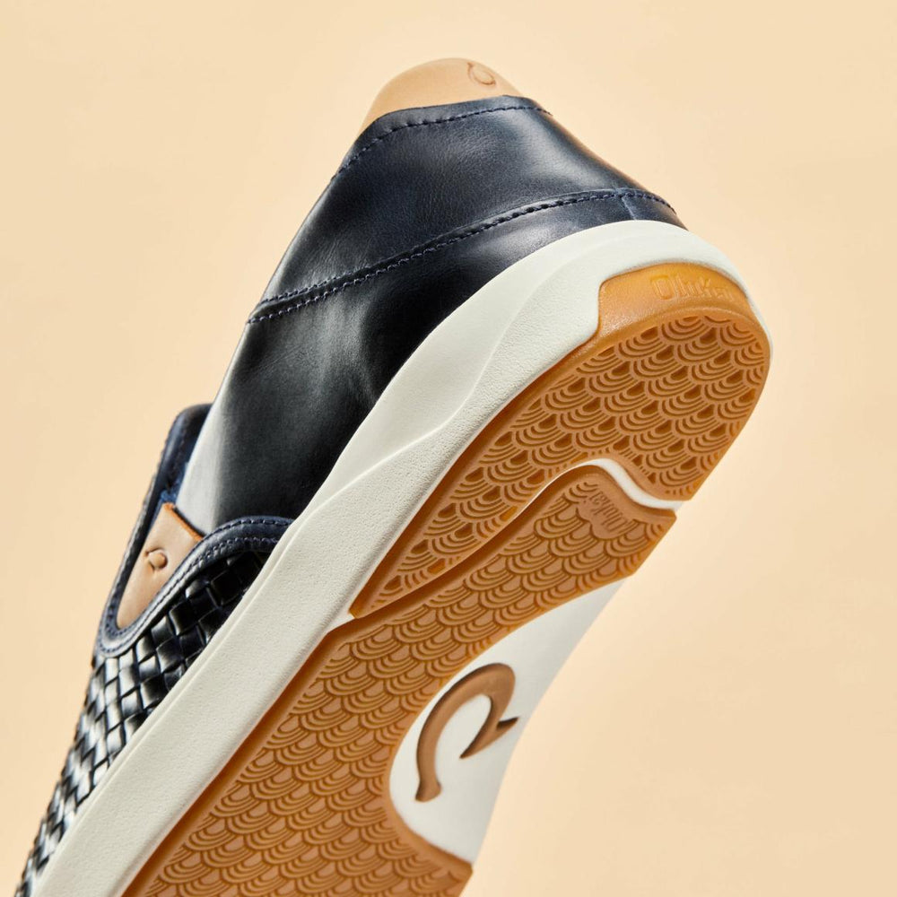 Men Leather | Olukai Lae‘ahi Lauhala Leather Slip-Ons - Trench Blue