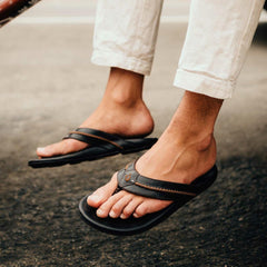 Men Leather | Olukai Mea Ola Leather Beach Sandals - Dark Java
