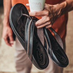 Men Leather | Olukai Mea Ola Leather Beach Sandals - Dark Java