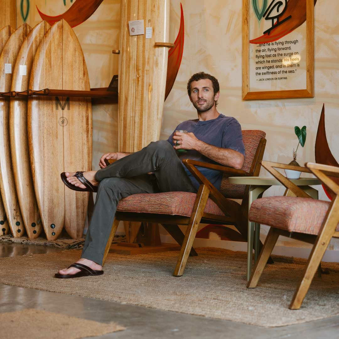 Men Leather | Olukai Mea Ola Leather Beach Sandals - Dark Java