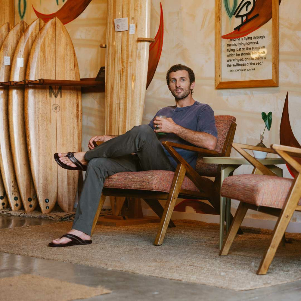 Men Leather | Olukai Mea Ola Leather Beach Sandals - Dark Java