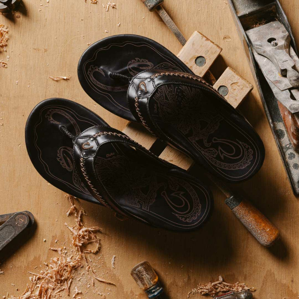Men Leather | Olukai Mea Ola Leather Beach Sandals - Dark Java