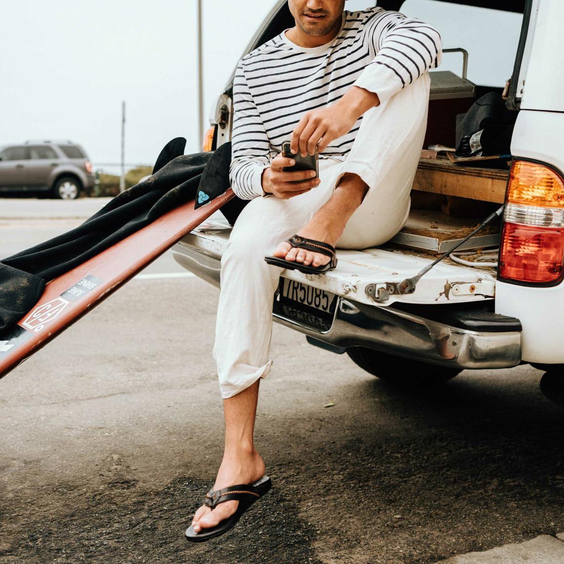 Men Leather | Olukai Mea Ola Leather Beach Sandals - Dark Java