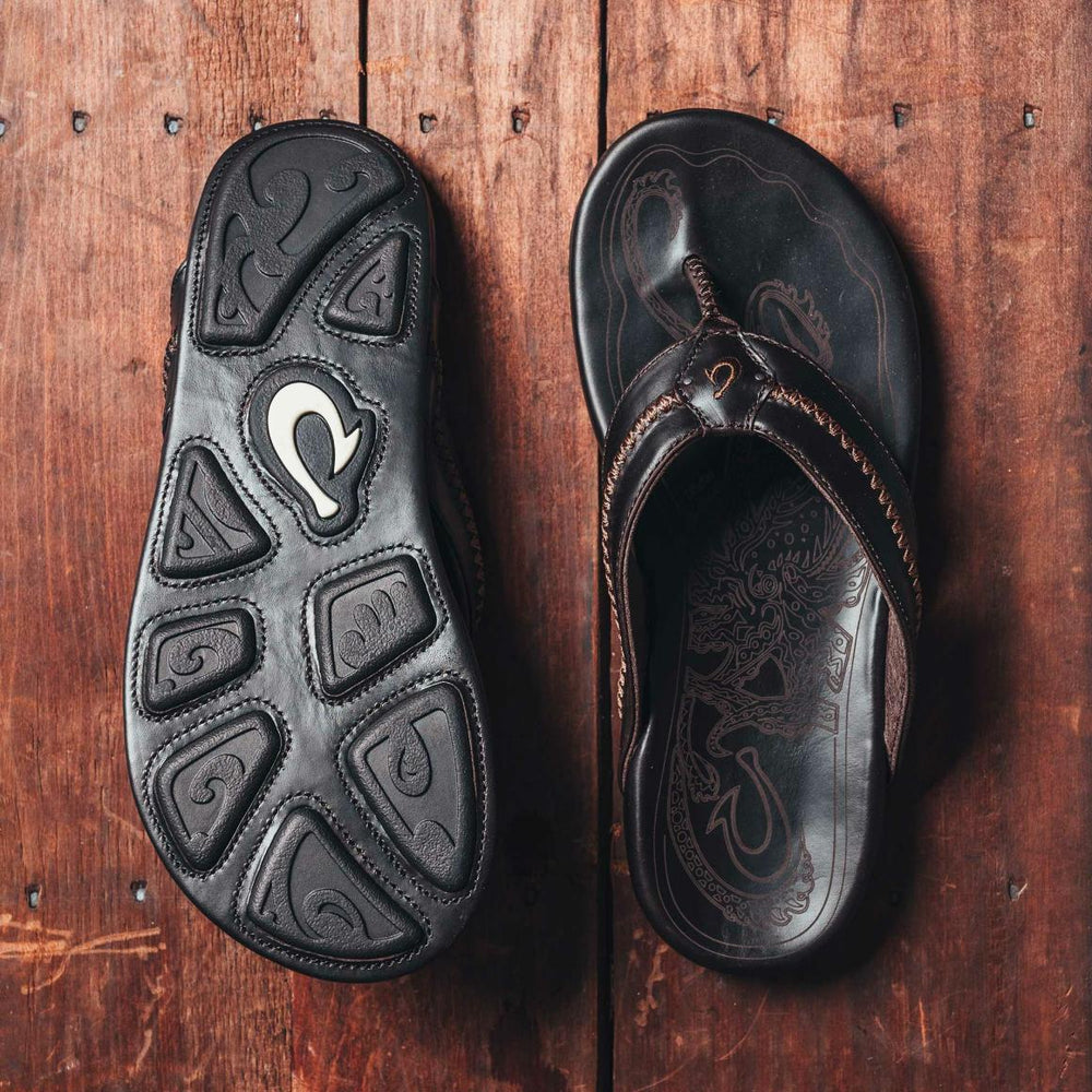 Men Leather | Olukai Mea Ola Leather Beach Sandals - Dark Java
