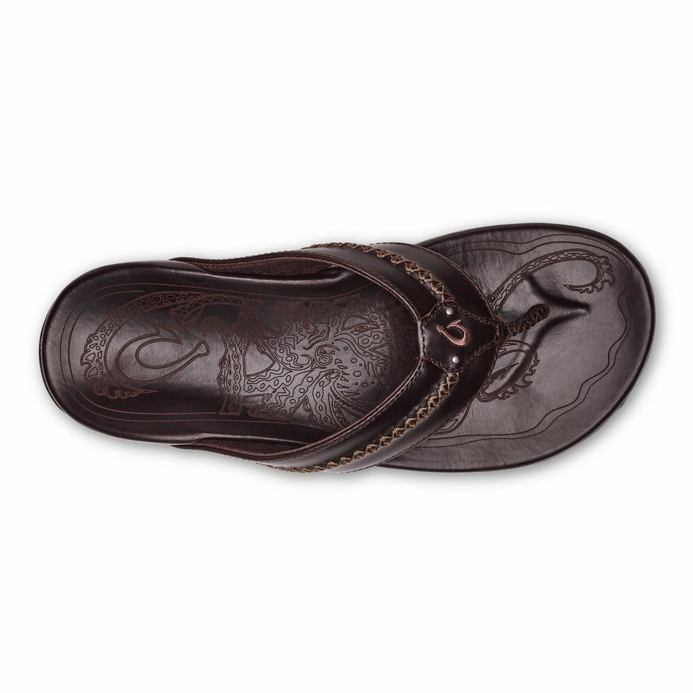 Men Leather | Olukai Mea Ola Leather Beach Sandals - Dark Java