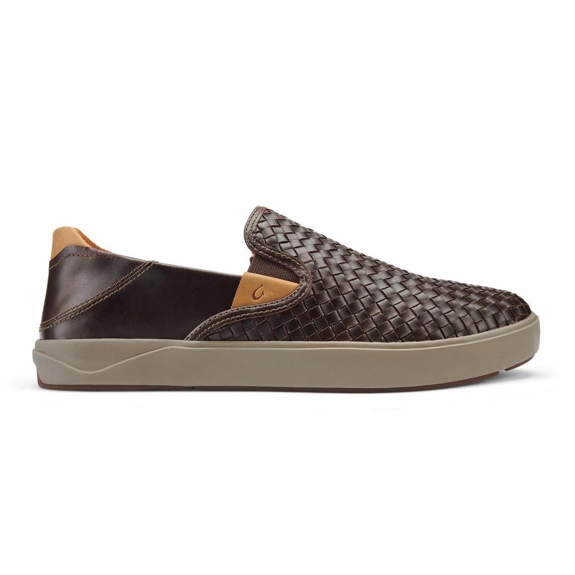 Men Slip-On | Olukai Lae‘ahi Lauhala Leather Slip-On Sneakers - Dark Wood