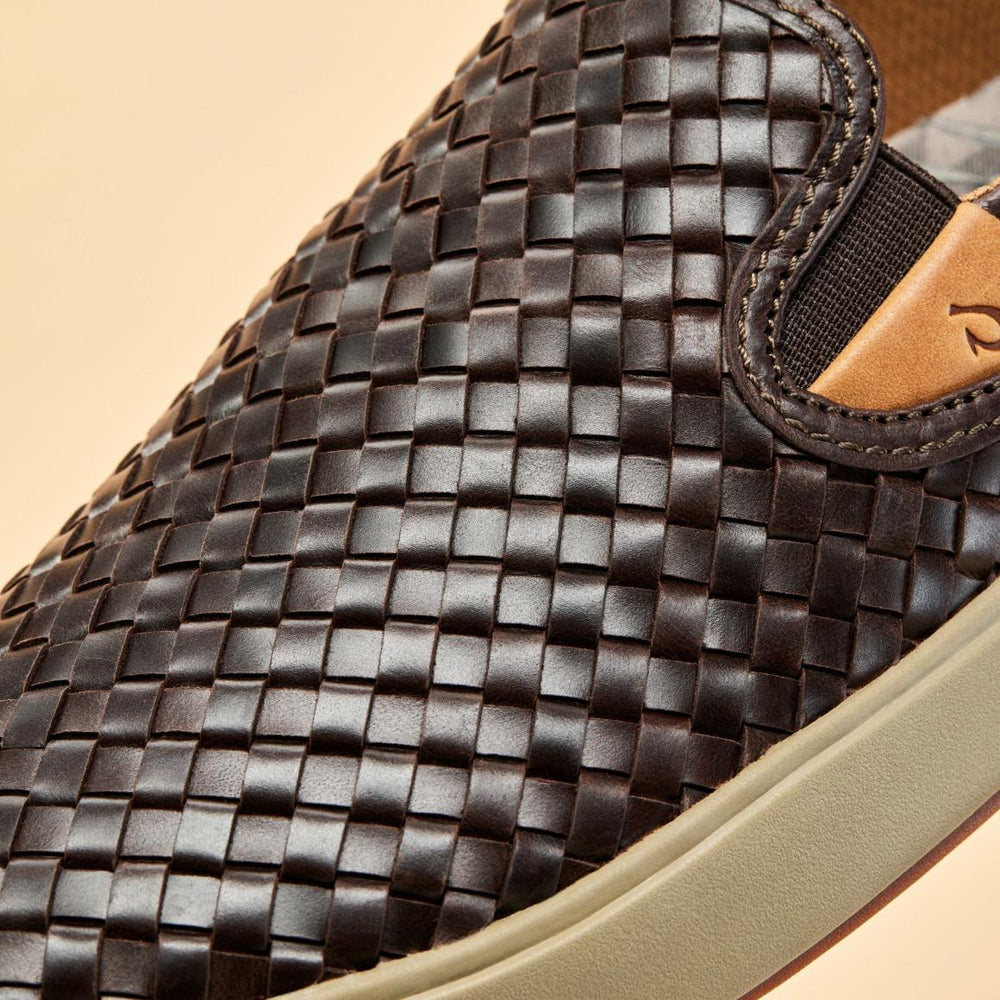 Men Slip-On | Olukai Lae‘ahi Lauhala Leather Slip-On Sneakers - Dark Wood