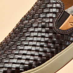 Men Slip-On | Olukai Lae‘ahi Lauhala Leather Slip-On Sneakers - Dark Wood