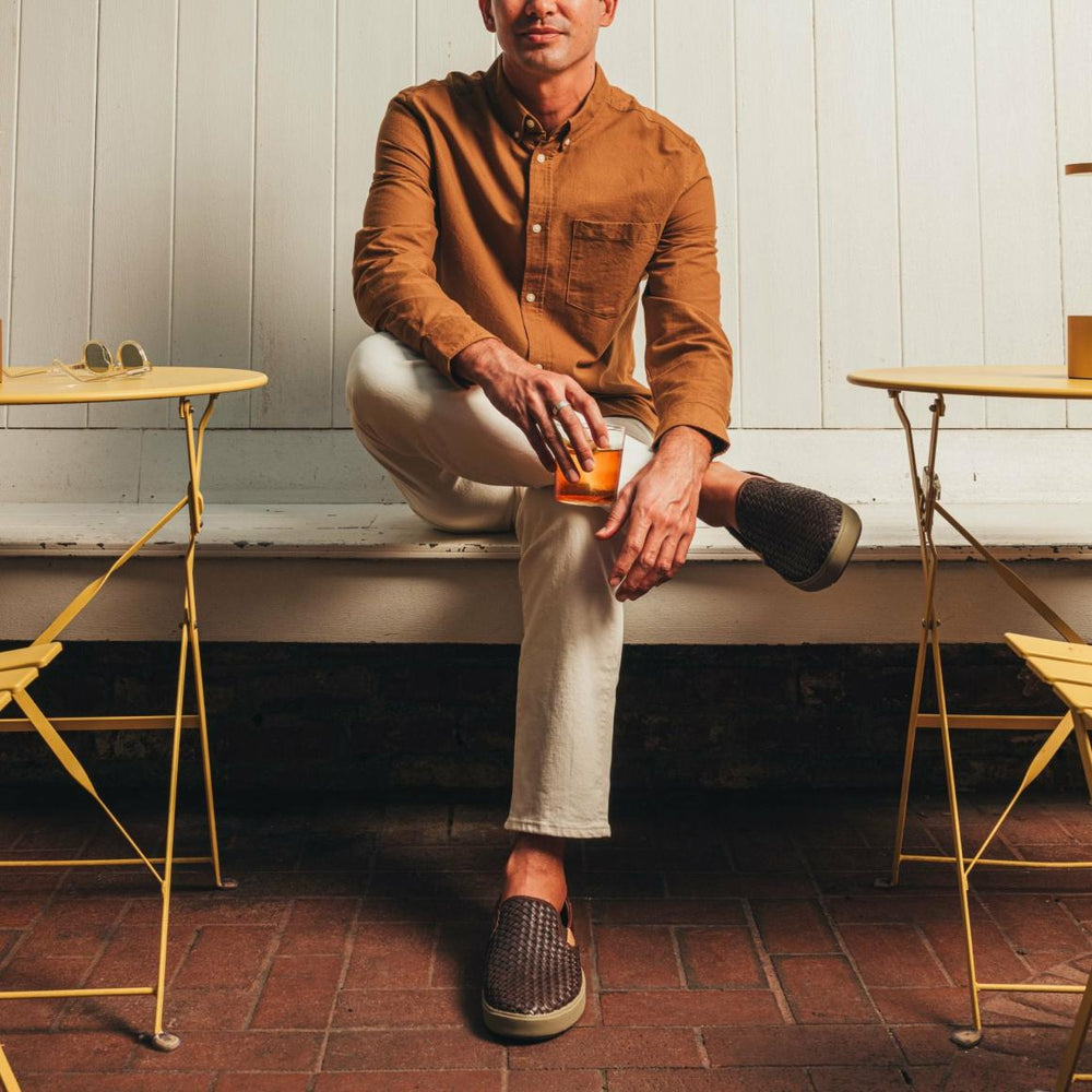 Men Slip-On | Olukai Lae‘ahi Lauhala Leather Slip-On Sneakers - Dark Wood