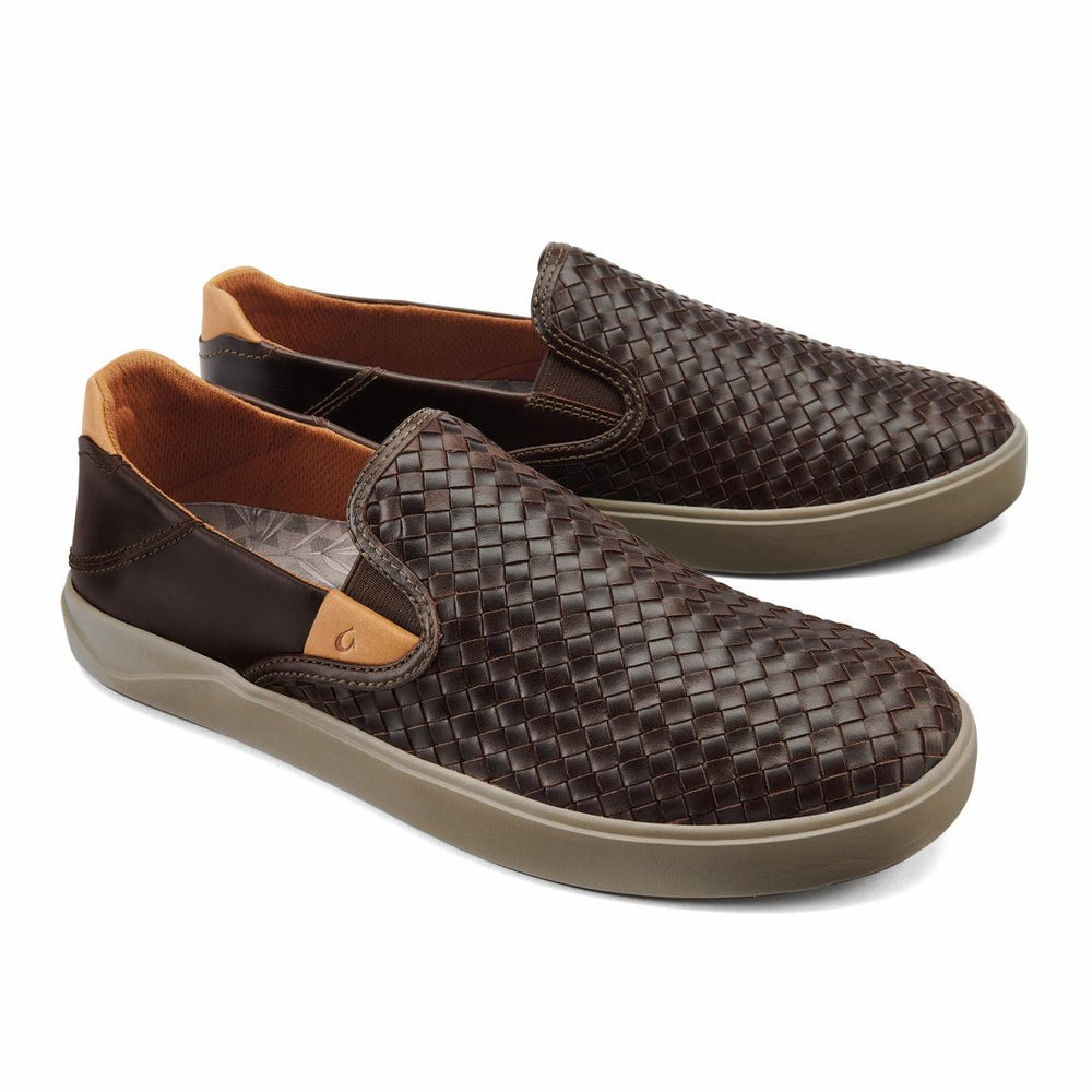 Men Slip-On | Olukai Lae‘ahi Lauhala Leather Slip-On Sneakers - Dark Wood