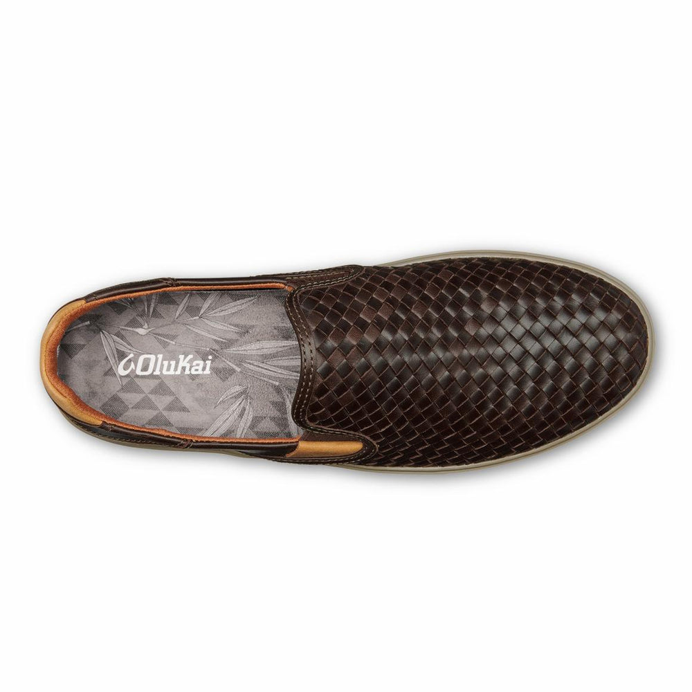 Men Slip-On | Olukai Lae‘ahi Lauhala Leather Slip-On Sneakers - Dark Wood