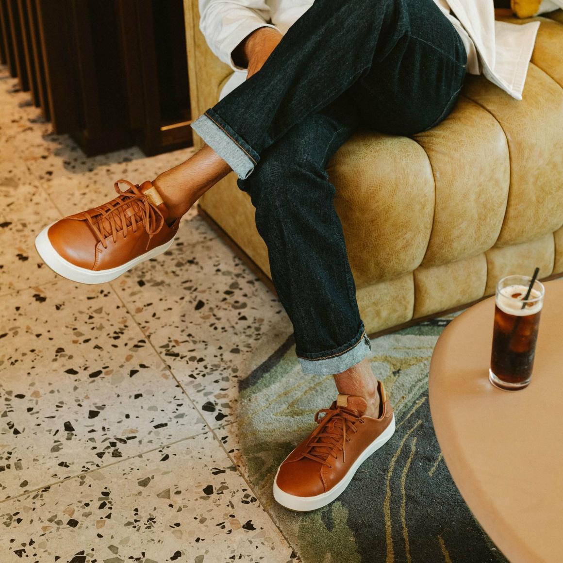 Men Sneakers | Olukai Lae‘ahi Lī ‘Ili Leather Sneakers - Kukui Brown