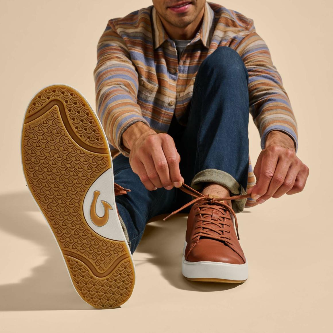 Men Sneakers | Olukai Lae‘ahi Lī ‘Ili Leather Sneakers - Kukui Brown
