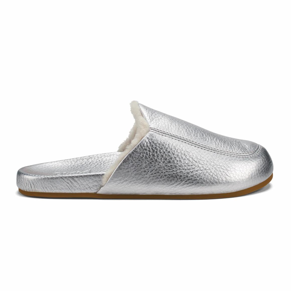 Women Cold Weather | Olukai Kōnea Leather Slipper Mules - Silver &ndash; OluKai