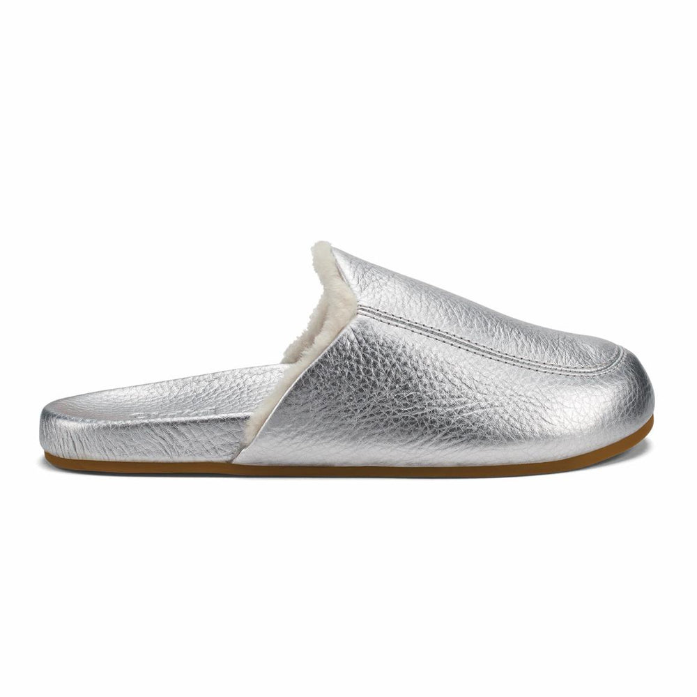 Women Cold Weather | Olukai Kōnea Leather Slipper Mules - Silver &ndash; OluKai