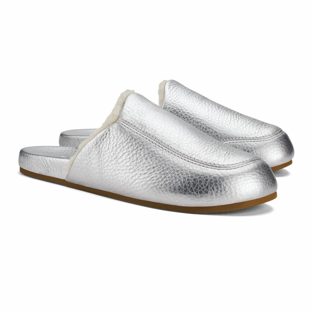Women Cold Weather | Olukai Kōnea Leather Slipper Mules - Silver &ndash; OluKai