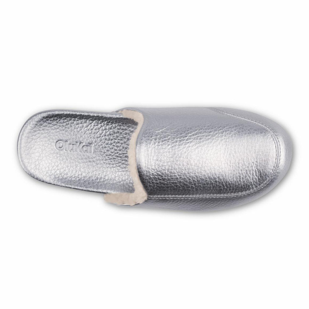 Women Cold Weather | Olukai Kōnea Leather Slipper Mules - Silver &ndash; OluKai