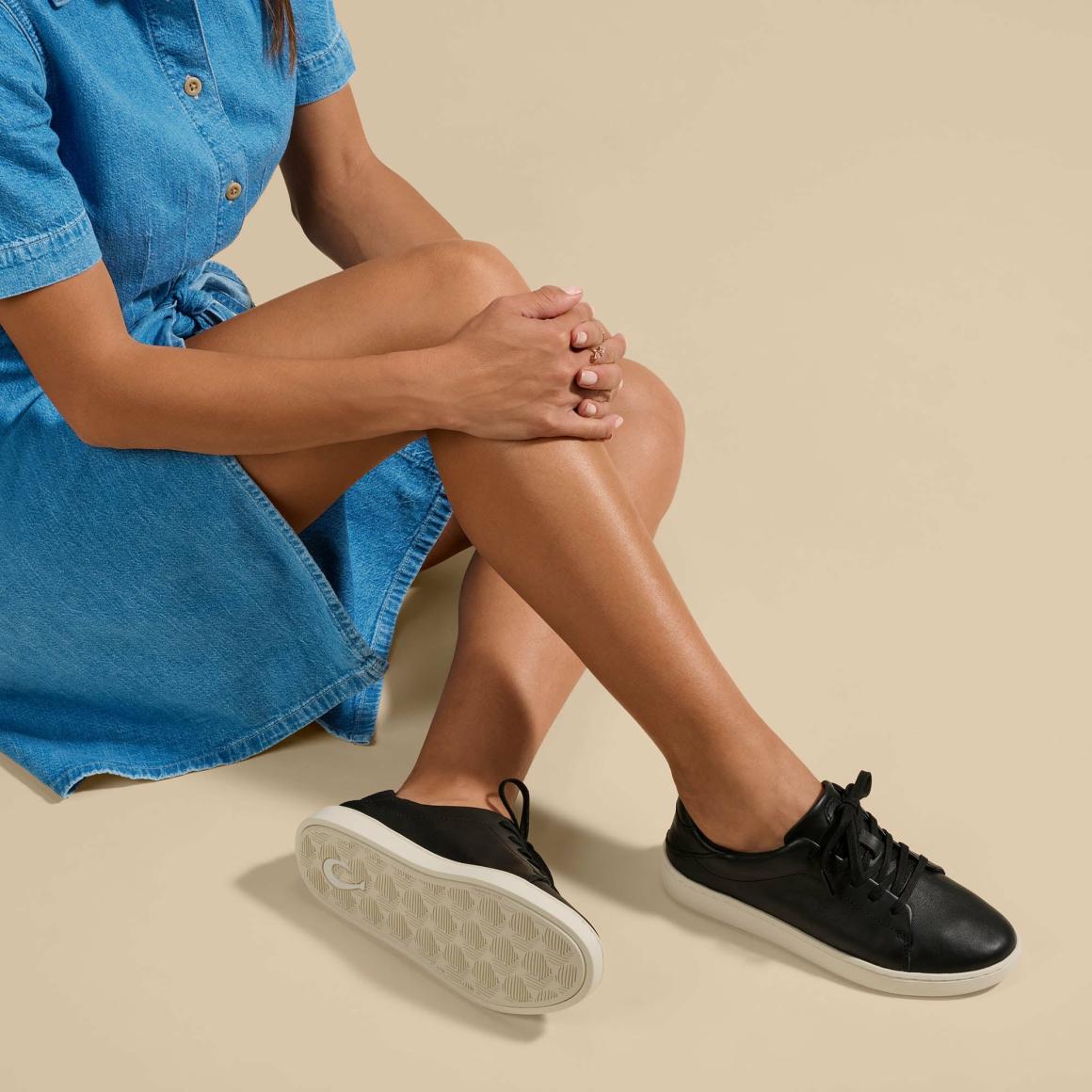 Women Leather | Olukai Pehuea Lī ‘Ili Leather Sneakers - Black