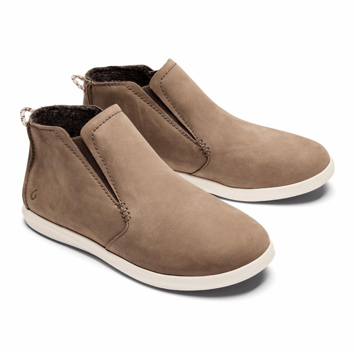 Women Waterproof | Olukai Hawai‘iloa Manu Hope Booties- Taupe Grey / Off White