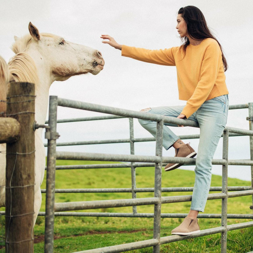 Women Waterproof | Olukai Hawai‘iloa Manu Hope Booties- Taupe Grey / Off White